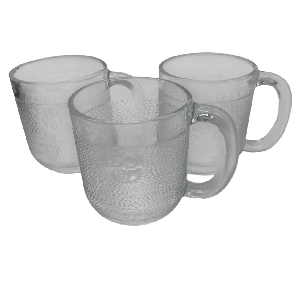 Iittala Krouvi 50CL Beer Mugs x3 textured clear glass vintage Toikka Finland